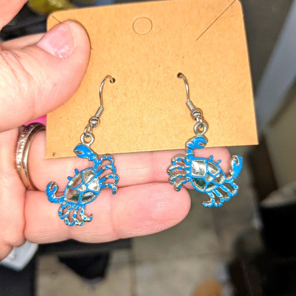 Blue crab dangle earrings